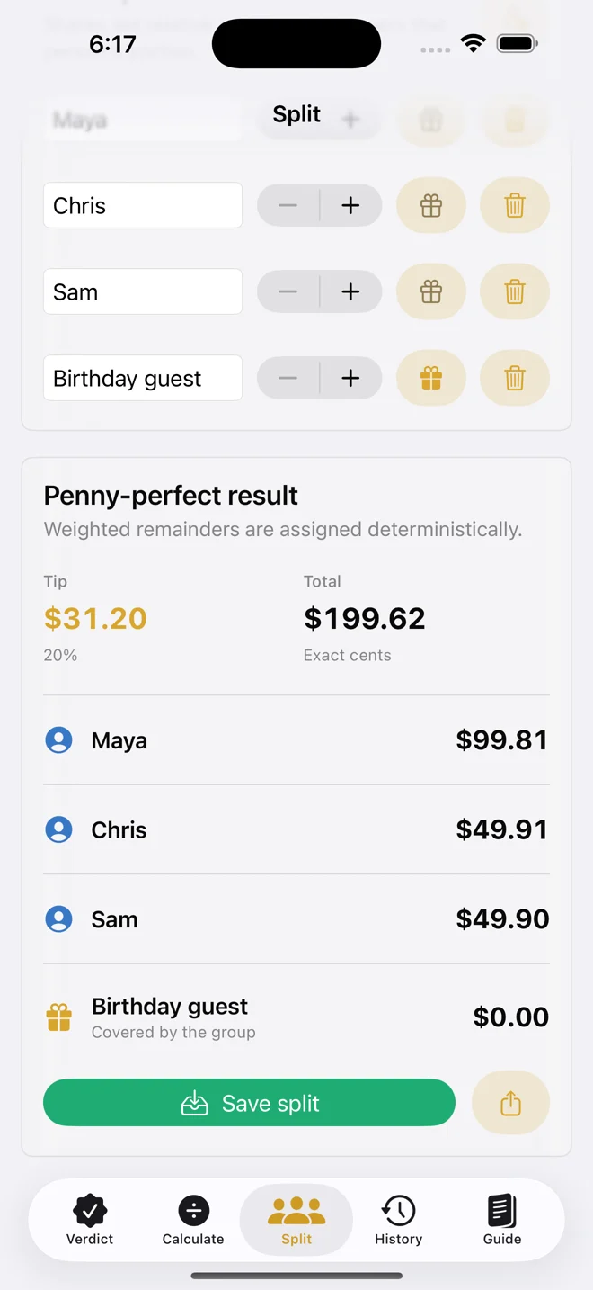 Tip Arbiter weighted split with a covered guest